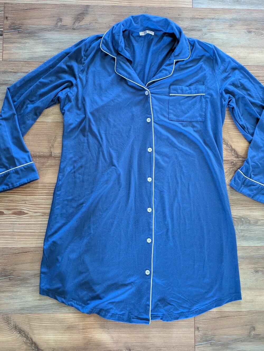 Ekouaer Blue Long Sleeve Collared Pocketed Sleep Dress Nightgown XL
